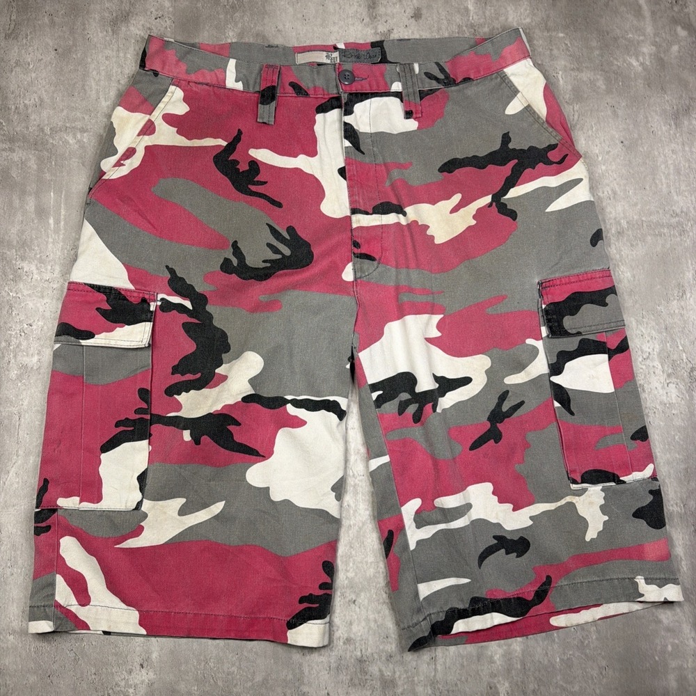 Vintage Regal Wear Pink Gray Snow Camo Cargo Shorts Size 38 Baggy 90s Military